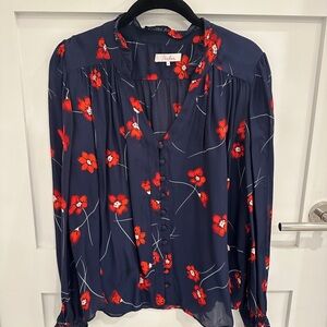 Parker Navy Blouse with Red Floral Design